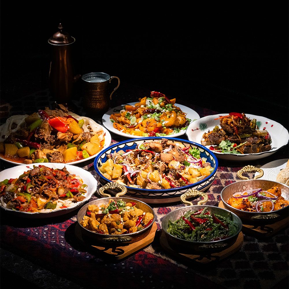A table of Uyghur dishes