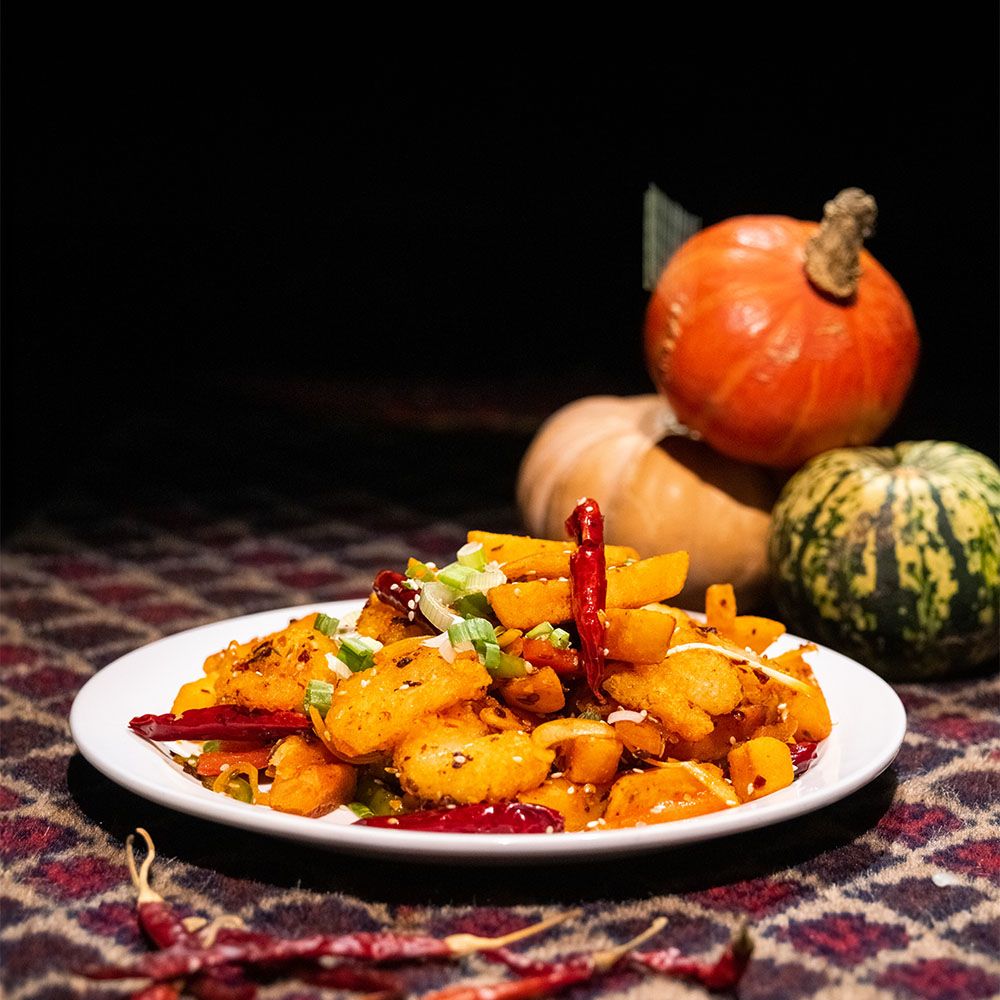 Spicy prawn with chips